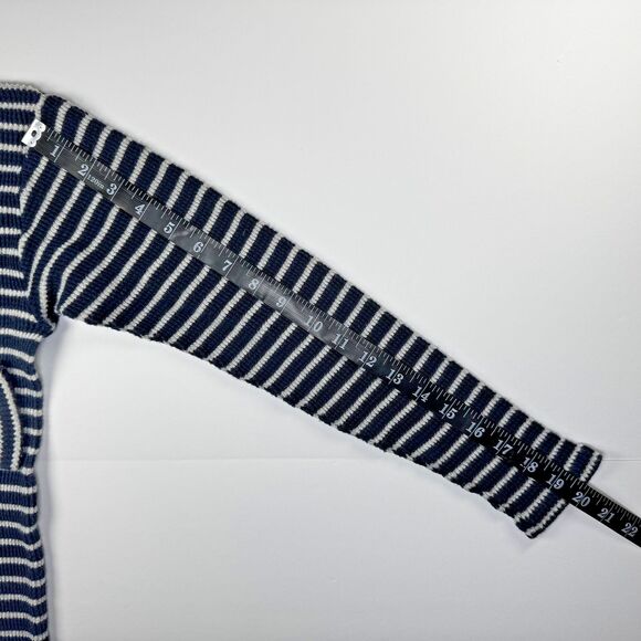 Knotty Woodpecker Farm Knit Thermal Womens Medium Blue Cream Striped Made in USA - Picture 10 of 10